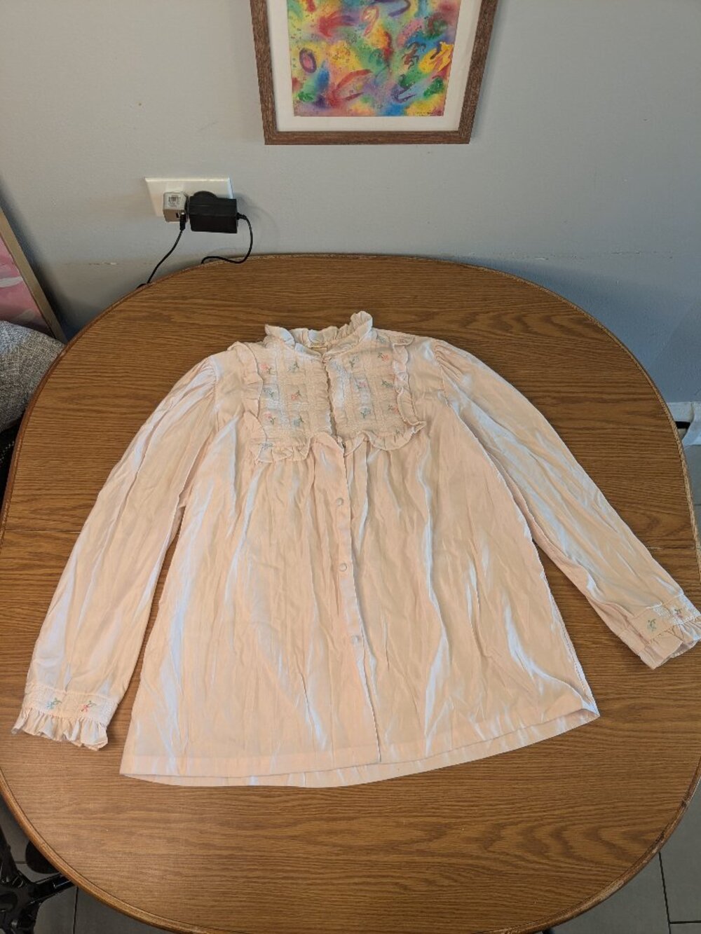 vintage 70s barbizon night shirt pink embroidery button up Medium cuddleskin